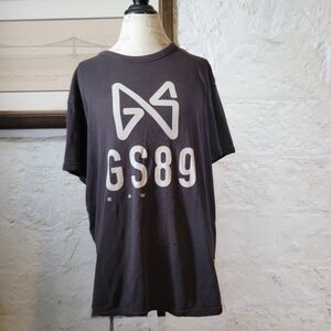 G-Star Men's Distressed Graphic Big Logo Ringer Crew Neck Black Tee